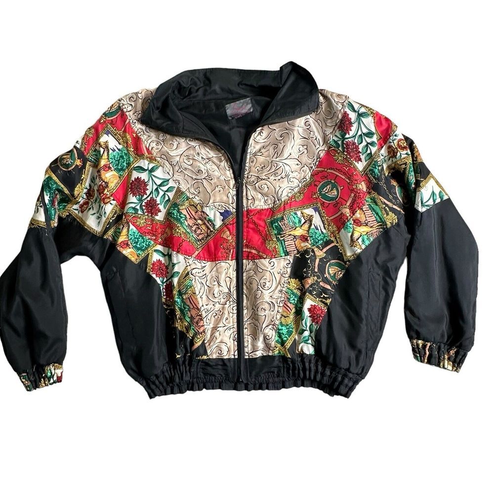 Vintage 80s 90s Silk Equestrian Jacket Size L Eclectic Maximalist Retro Swell‎